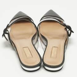 Pre Owned Aquazzura Black/Transparent Leather and PVC  Optic Buckle Mules Size 37.5