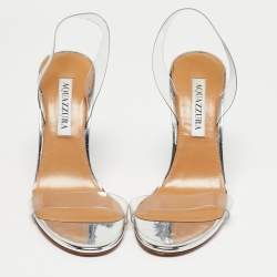 Pre Owned Aquazzura Transparent Leather and PVC So Nude Slingback Sandals Size 36