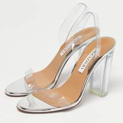 Pre Owned Aquazzura Transparent Leather and PVC So Nude Slingback Sandals Size 36