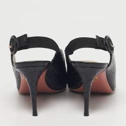 Pre Owned Aquazzura Black Croc Embossed Leather Yale Slingback Pumps Size 36