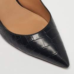 Pre Owned Aquazzura Black Croc Embossed Leather Yale Slingback Pumps Size 36