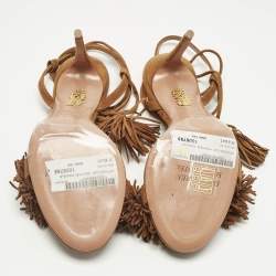 Pre Owned Aquazzura Brown Suede Wild Thing Ankle Strap Sandals Size 37
