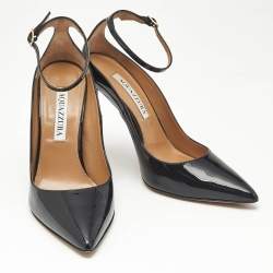 Pre Owned Aquazzura Black Patent Leather Love Affair Pumps Size 36.5