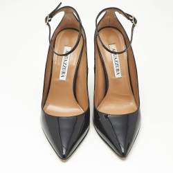 Pre Owned Aquazzura Black Patent Leather Love Affair Pumps Size 36.5