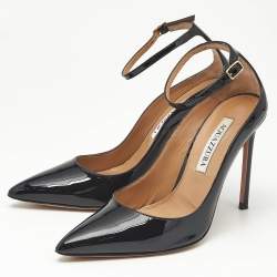 Pre Owned Aquazzura Black Patent Leather Love Affair Pumps Size 36.5