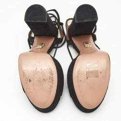 Pre Owned Aquazzura Black Suede Austin Plateau Platform Sandals Size 37