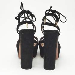 Pre Owned Aquazzura Black Suede Austin Plateau Platform Sandals Size 37