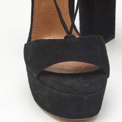 Pre Owned Aquazzura Black Suede Austin Plateau Platform Sandals Size 37