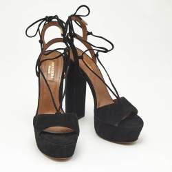 Pre Owned Aquazzura Black Suede Austin Plateau Platform Sandals Size 37