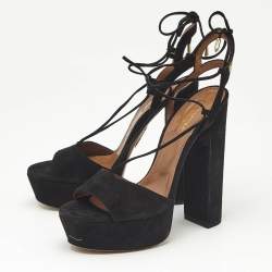 Pre Owned Aquazzura Black Suede Austin Plateau Platform Sandals Size 37