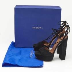 Pre Owned Aquazzura Black Suede Austin Plateau Platform Sandals Size 37