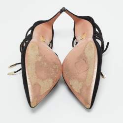 Pre Owned Aquazzura Black Suede Belgravia Mules Size 36