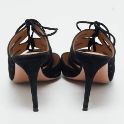 Pre Owned Aquazzura Black Suede Belgravia Mules Size 36