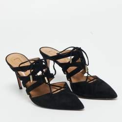 Pre Owned Aquazzura Black Suede Belgravia Mules Size 36
