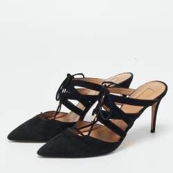 Pre Owned Aquazzura Black Suede Belgravia Mules Size 36