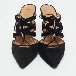 Pre Owned Aquazzura Black Suede Belgravia Mules Size 36