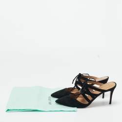 Pre Owned Aquazzura Black Suede Belgravia Mules Size 36