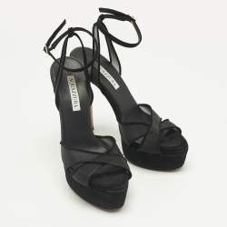 Pre Owned Aquazzura Black Suede and Net Platform Ankle Strap Sandals Size 39