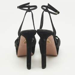 Pre Owned Aquazzura Black Suede and Net Platform Ankle Strap Sandals Size 39