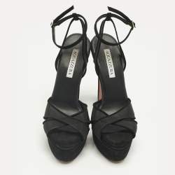 Pre Owned Aquazzura Black Suede and Net Platform Ankle Strap Sandals Size 39