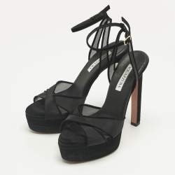 Pre Owned Aquazzura Black Suede and Net Platform Ankle Strap Sandals Size 39