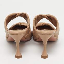 Pre Owned Aquazzura Beige/Black Leather and Canvas Twist Cap Toe Heel Mules Size 41