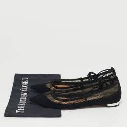 Pre Owned Aquazzura Black Net and Suede Ballet Flats Size 36