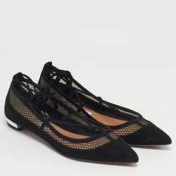 Pre Owned Aquazzura Black Net and Suede Ballet Flats Size 36