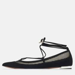 Pre Owned Aquazzura Black Net and Suede Ballet Flats Size 36