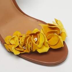 Pre Owned Aquazzura Brown/Yellow Leather Wild Thing Fringe Ankle Wrap Sandals Size 40