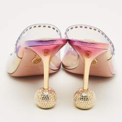 Pre Owned Aquazzura Pink PVC Embellished Secrets Slide Sandals Size 39