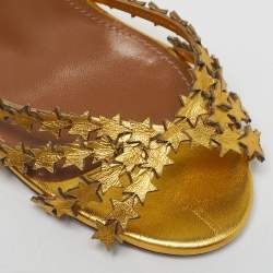 Pre Owned Aquazzura Gold Leather Starlight Ankle Strap Open Toe Sandals Size 39