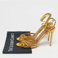 Pre Owned Aquazzura Gold Leather Starlight Ankle Strap Open Toe Sandals Size 39