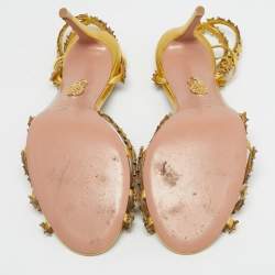 Pre Owned Aquazzura Gold Leather Starlight Ankle Strap Open Toe Sandals Size 39