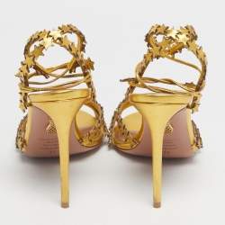 Pre Owned Aquazzura Gold Leather Starlight Ankle Strap Open Toe Sandals Size 39