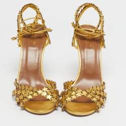 Pre Owned Aquazzura Gold Leather Starlight Ankle Strap Open Toe Sandals Size 39