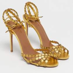 Pre Owned Aquazzura Gold Leather Starlight Ankle Strap Open Toe Sandals Size 39