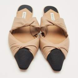Pre Owned Aquazzura Beige/Black Canvas and Leather Twist Flat Mules Size 39