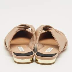 Pre Owned Aquazzura Beige/Black Canvas and Leather Twist Flat Mules Size 39