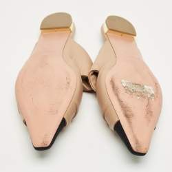Pre Owned Aquazzura Beige/Black Canvas and Leather Twist Flat Mules Size 39