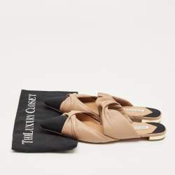 Pre Owned Aquazzura Beige/Black Canvas and Leather Twist Flat Mules Size 39