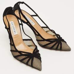 Pre Owned Aquazzura Black Mesh and Suede Slip on Pumps Size 38