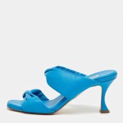 Pre Owned Aquazzura Blue Leather Twist Slide Sandals Size 40