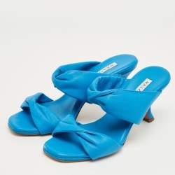 Pre Owned Aquazzura Blue Leather Twist Slide Sandals Size 40