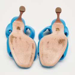 Pre Owned Aquazzura Blue Leather Twist Slide Sandals Size 40