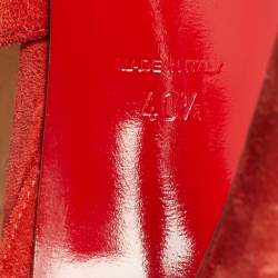 Pre Owned Aquazzura Red Suede Feather Embellished Ankle Strap Pumps Size 40.5