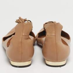 Pre Owned Aquazzura Beige Leather Christy Tie Up Pointed Toe Ballet Flats Size 39