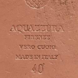 Pre Owned Aquazzura Beige/Gold leather T-Strap Ankle Cuff Flats Size 40