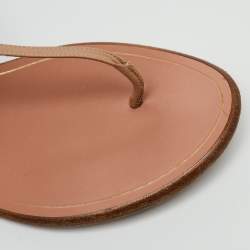 Pre Owned Aquazzura Beige/Gold leather T-Strap Ankle Cuff Flats Size 40