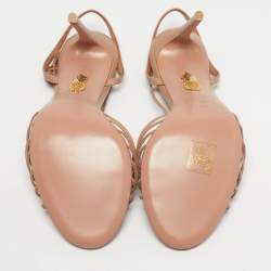 مملوكة مسبقًا Aquazzura Beige Leather Whisper Ankle Wrap Sandals Size 36.5